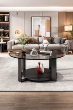 Modern Round Glass Coffee Table 70cm – 8mm Tempered Glass Top, Metal Base
