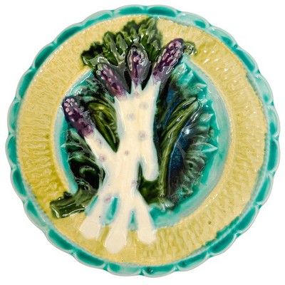 Antique French Majolica Asparagus Plate Salins-Les-Bain, Circa 1880 Barbotine 9''