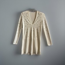 Zara Women S? White Studded Rhinestones Mini Dress LongSleeve Party/Club/Festive