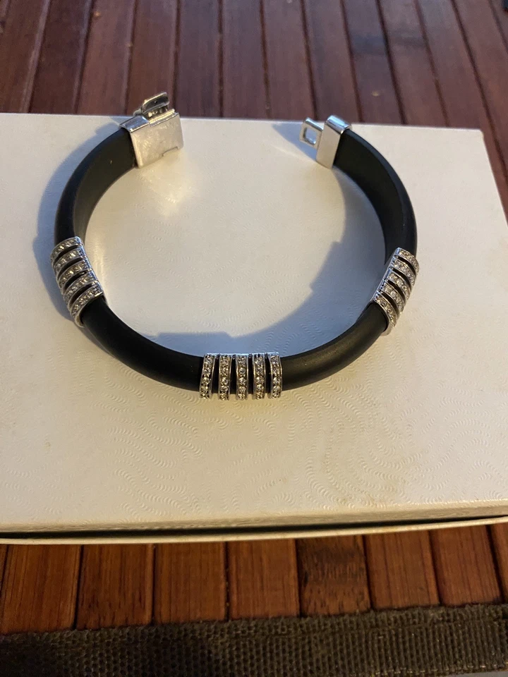 "Pulsera Judith Jack 6-6 1/2"" tamaño muñeca nuevo/OldStock S/S goma chapada en rodio" Foto 2 de 4