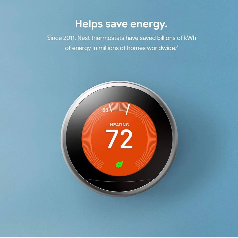 Google Nest 3rd Generation Learning Thermostat T3007ES Wi-Fi Stainless Steel New - Image 3 of 4