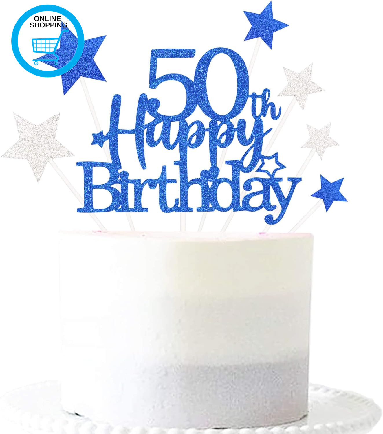 Glittery 50Th Cake Topper with Star Men Women 50 Birthday Party Supplies, Fifty