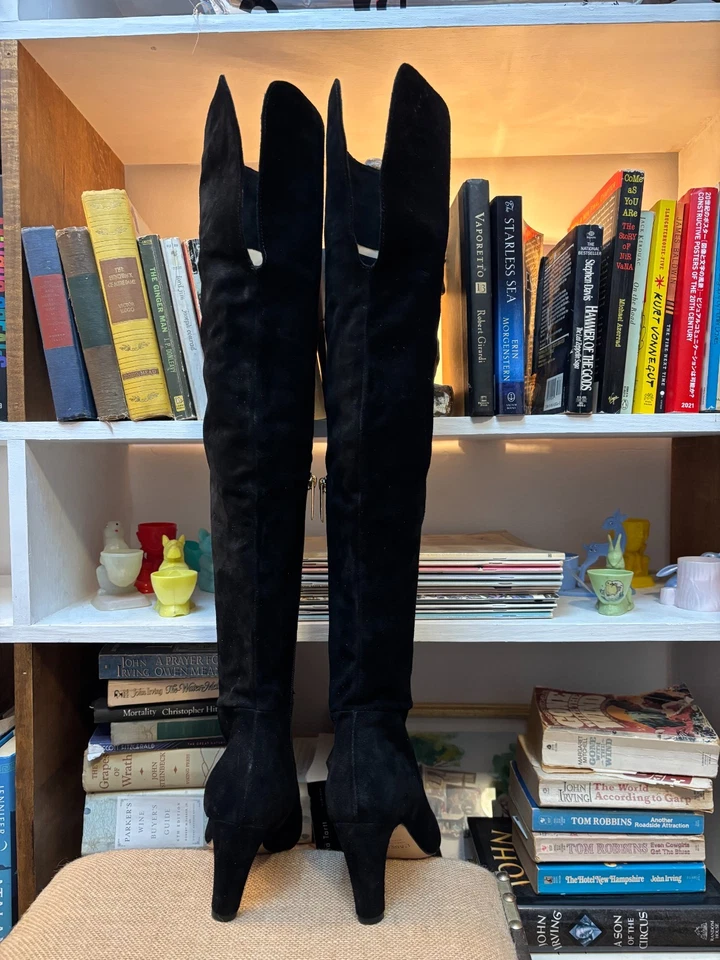 L'AGENCE Mujer Negro Gamuza Sobre la Rodilla Botas EU 36 US 6 Tacón Bajo Nuevas Foto 2 de 4