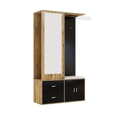 Garderobenschrank mit Spiegel, versteckter Kleiderstauraum, gepolsterte Sitzbank