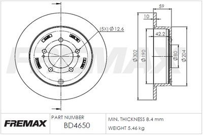 FREMAX BD-4650 BRAKE DISC FOR CHRYSLER, CITROËN, JEEP, LANCIA, MITSUBISHI, PEUGEOT