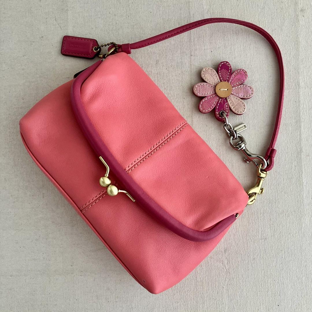 Coach Pink Leather Kiss Lock Handbag Y2K Used From Japan | eBay