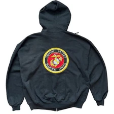 Vintage Y2K USMC Semper Fi US Marine Corp Mens XL Zip-Up Hoodie Jerzees