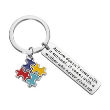 Gzrlyf Autism Mom Keychain Awareness Gifts Small, Silver