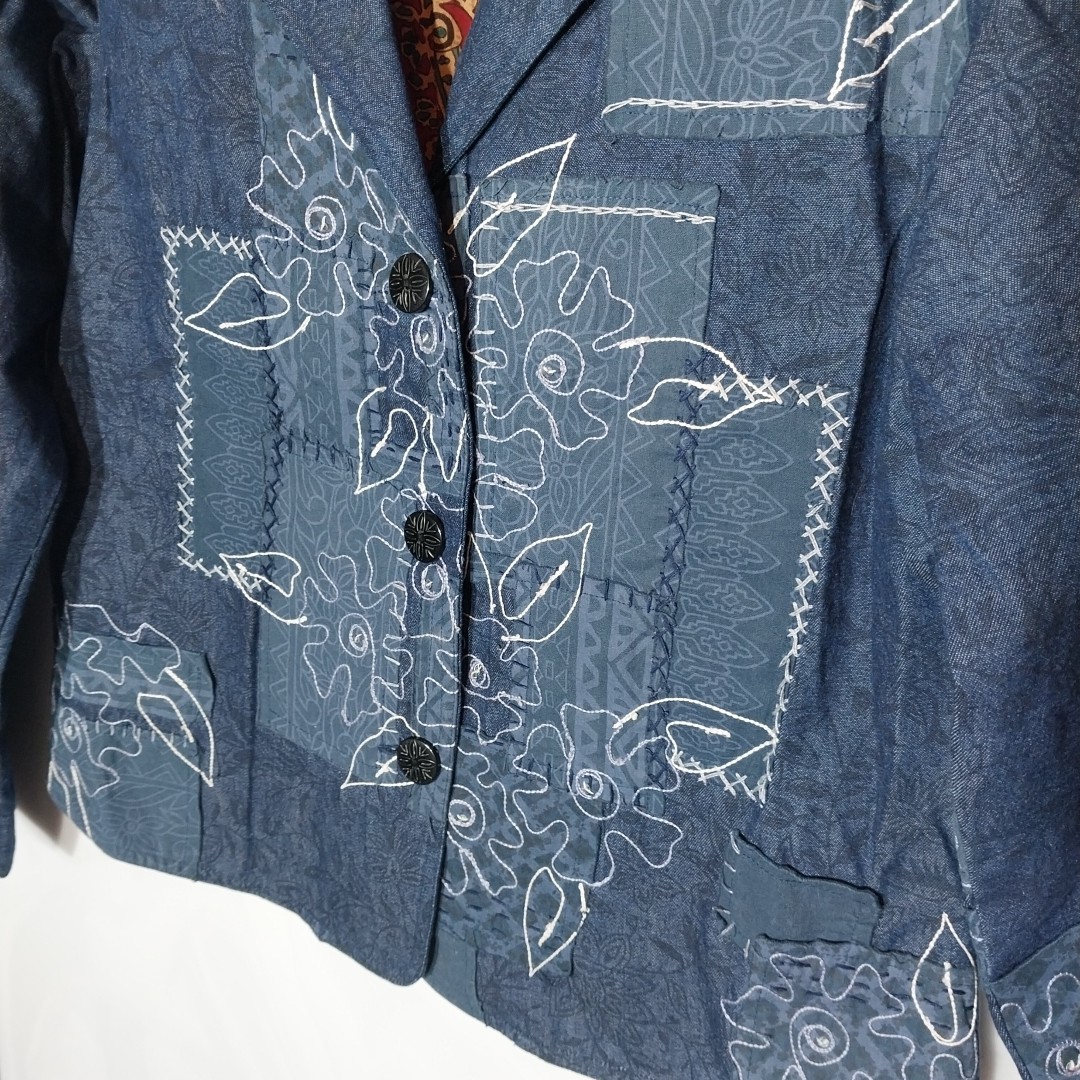 Coldwater Creek Denim Jacket M Patchwork Floral E… - image 2