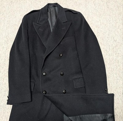 1960s vintage OVERCOAT double breasted 42L navy blue BRIT WARM wool