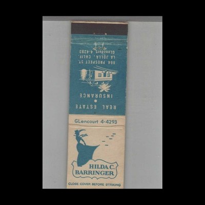 Matchbook Cover Hilda C. Barringer Real Estate La Jolla, CA