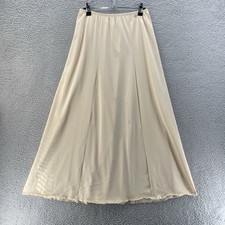 Vintage Vanity Fair Slip Skirt Women Medium Tan Lace Slits Y2K 90s Emo Academia