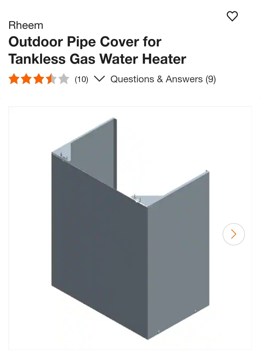 Rheem Tankless Gas Water Heater Pipe Cover Assembly RTG20330AJ