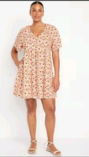 Old Navy Womens V Neck Swing Sundress Size M Tall Floral Pockets Cotton Blend 