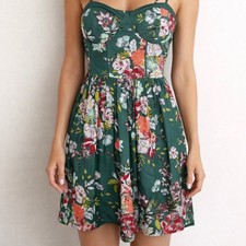 BOG Collective Bustier Babydoll Dress Small Mini Green Floral Band of Gypsies