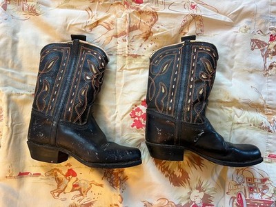 Vintage Acme Child's Bull red & black Western Leather Cowboy Boots 1950s