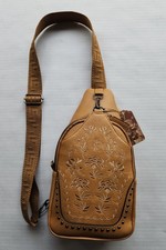 Sam  Hadley Western Brown Embroidered Crossbody Sling Bag with Studded Accent