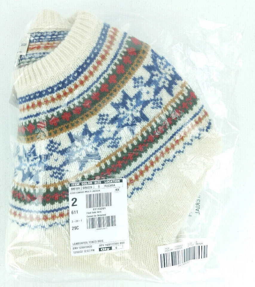 NWT J Crew 100% Lambs Wool Yoked Nordic Fair Isle Cream Sweater (Various Sizes) - Image 2 of 2