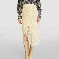 Isabel Marant Evelina Faux Wrap Cotton Guipure Lace Midi Skirt in Ecru