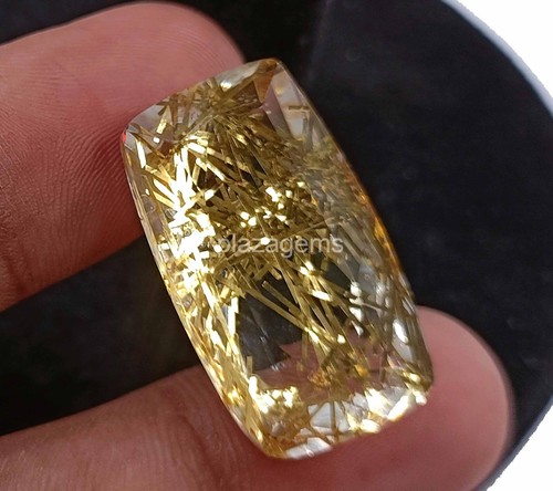 Golden Rutilated Quartz 41 Ct Certified Cushion Cut Loose Gemstone 26x14mm 4OUH - Picture 8 of 8