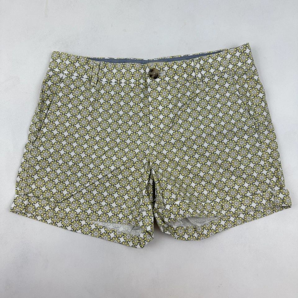 Banana Republic White Yellow Geometric Chino Shorts Sz 4 100% Cotton Flat Front - Image 2 of 4