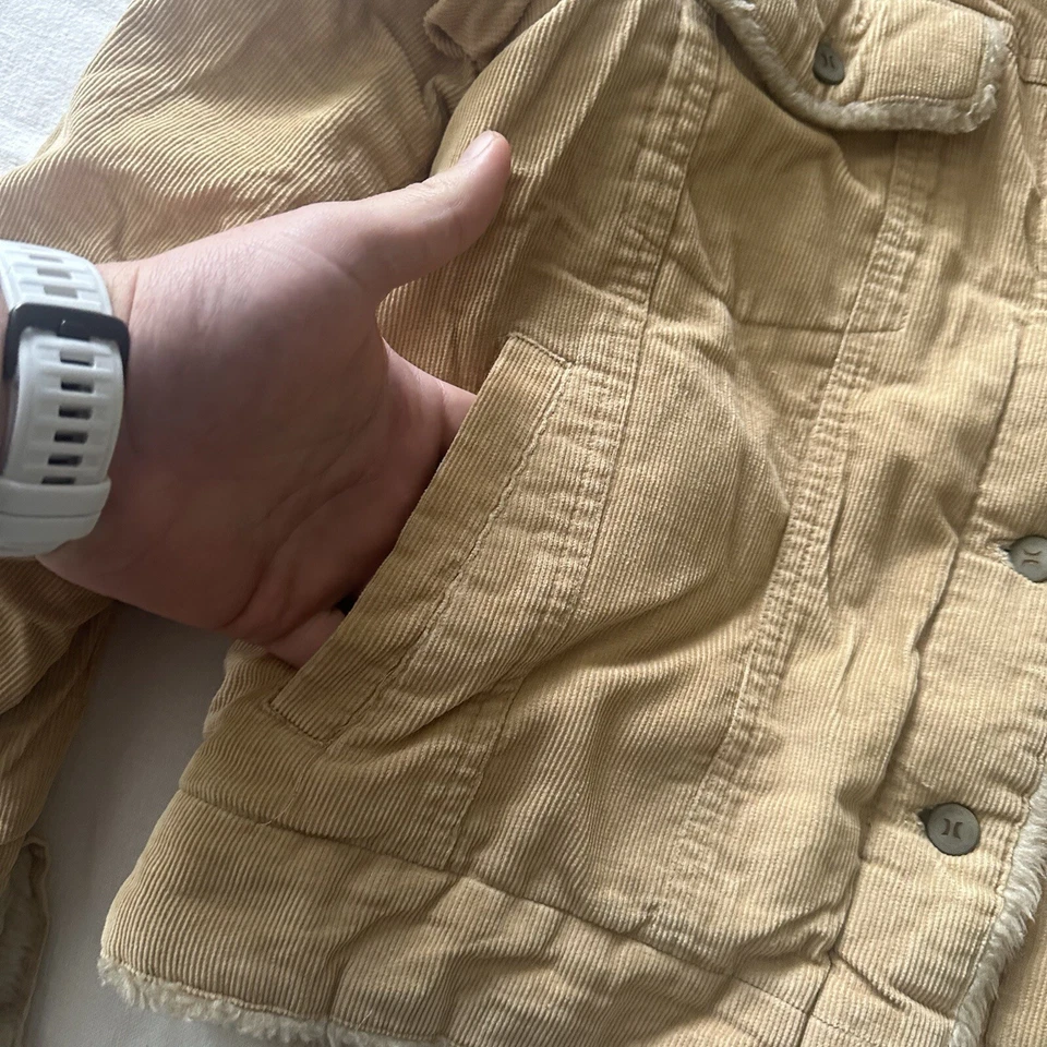 Womens Hurley Jacket Size S Fur Lining Beige Corduroy Button Up Collard - Image 4 of 4
