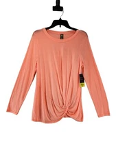 Xersion Women's Active Size M Long Sleeve Twist-Front T-Shirt Coral