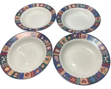 4 Rimmed Bowls Certified International FARMHOUSE Rooster Americana COCO DOWLEY