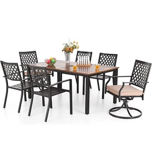 7PCS Outdoor Dining Patio Table Furniture Set w/ Swivel Chairs Lawn Garden Yard