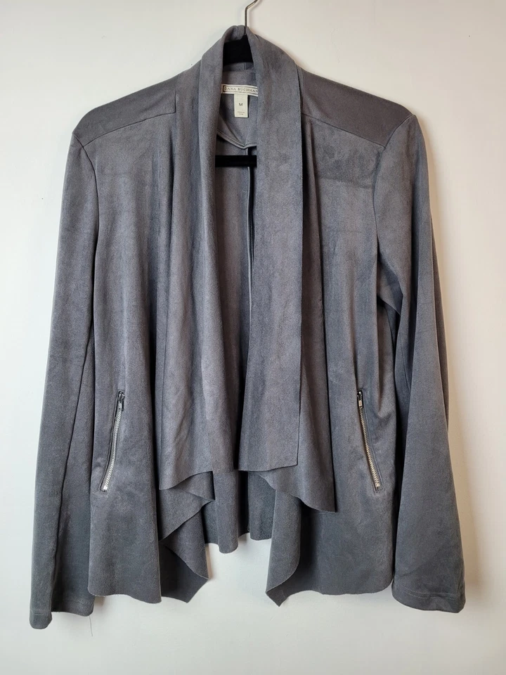 Chaqueta para mujer Dana Buchman talla M azul marino imitación gamuza cortina bolsillos abiertos con cremallera Foto 3 de 4