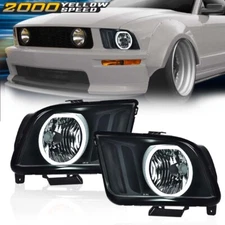Fit For 05-09 Ford Mustang Smoke/Black LED DRL Halo Headlights Assembly Pair