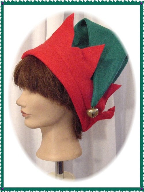 Christmas Elf Hat Costume Green Red Felt with Bell Cosplay Dance Showcase-image