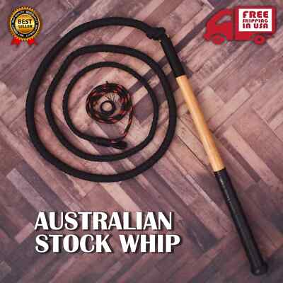 Fouet Australien Leatherphobia – Paracorde Noire, Manche Bambou 7 Pieds (neuf)