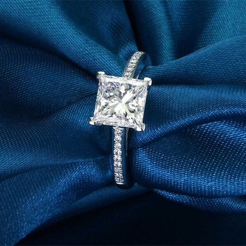 Anillo de compromiso de boda de plata 925 con diamantes creados en laboratorio VVS1 corte princesa de 3,25 quilates - Imagen 4 de 9