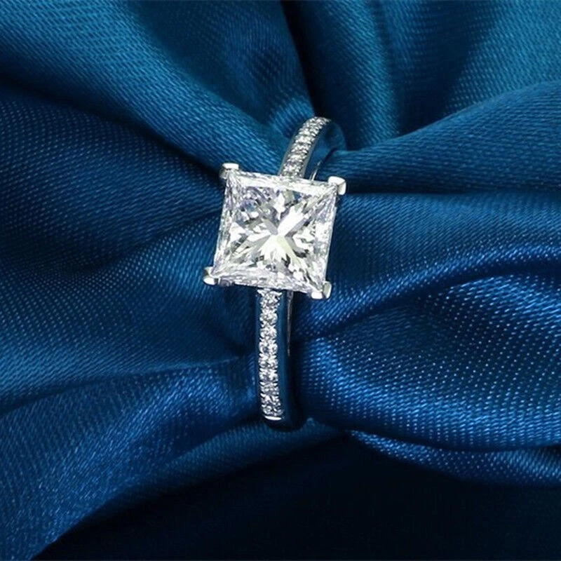 Anel de noivado de casamento de diamante 3,25 ct corte princesa VVS1 criado em laboratório prata 925 - Imagem 4 de 4