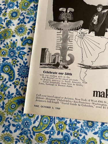 Vintage 1969 Avianca Airlines Print Ad Start Something Great In Bogota - Picture 5 of 7