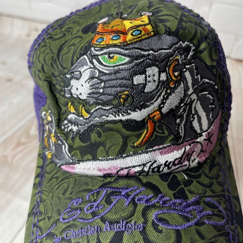 Ed Hardy Tiger Trucker Hat Cap Logo Snapback Christian Audigier Read Notes - Picture 5 of 8