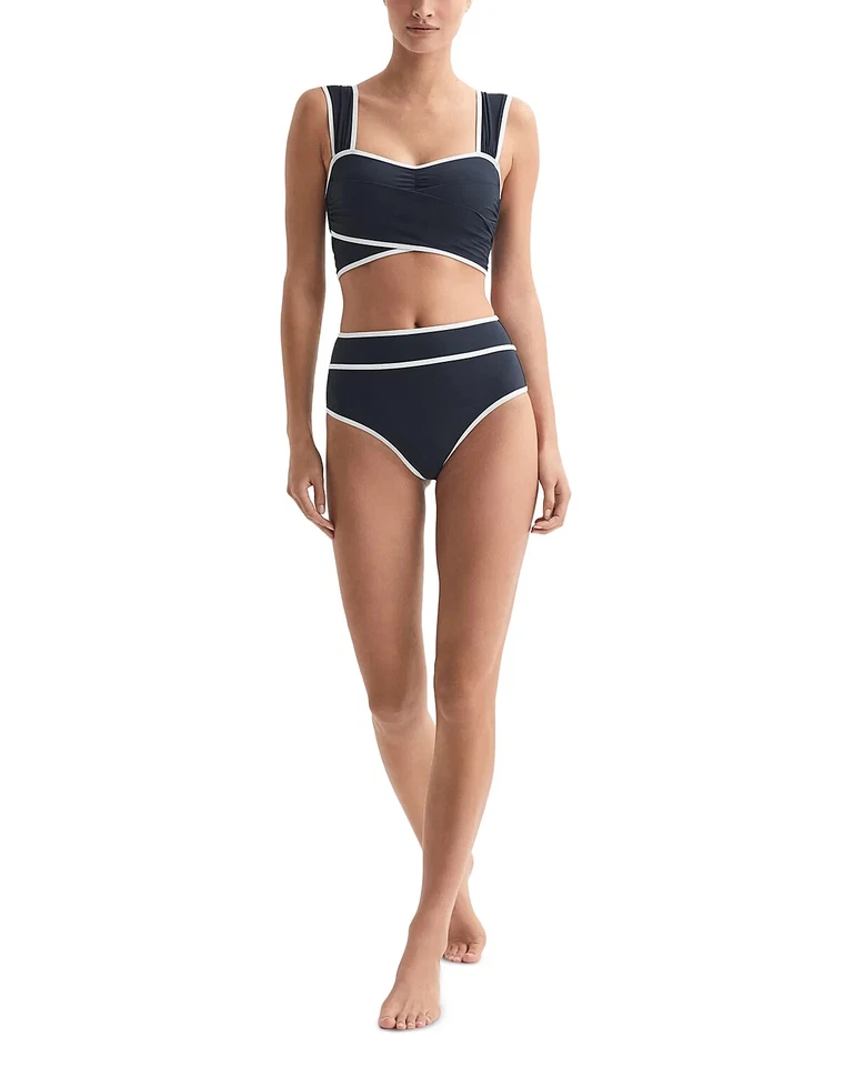 Braguita de baño de bikini de cintura alta Reiss N1063 Cristina, azul marino/blanco, EE. UU. 0 Foto 3 de 4
