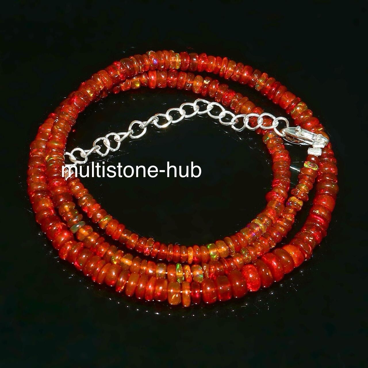 Natural Ethiopian Welo Fire Red Opal Rondelle Beaded Gemstone Necklace ...