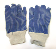 Pair Mens L Gray Suede Leather Blue White Striped Cotton Pre-owned Work Gloves