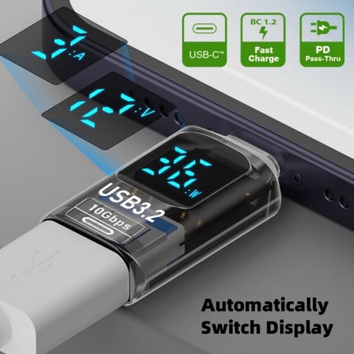 USB C to USB A 3.1 LED Display Fast Charge Data Adapter 10Gbps | Male to Female - Picture 3 of 4