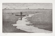 THOMAS AQUINAS DALY Xrare Signed Ltd Ed S&N 57/60 c1985 Etching TRAPPER AND ICE