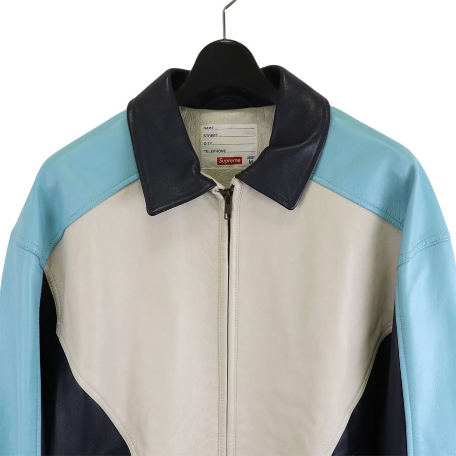Supreme Studded Arc Logo Leather Jacket Size M White Blue