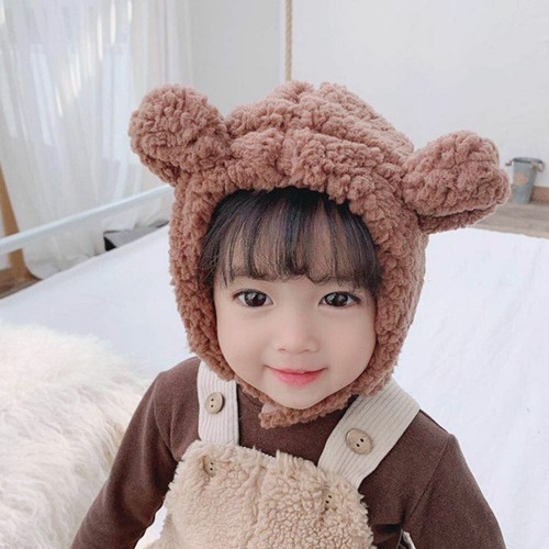 Winter Warm Children's Woollen Cap Baby Hat Bear Ear Cap Cashmere Hat Kids UK - Picture 3 of 14