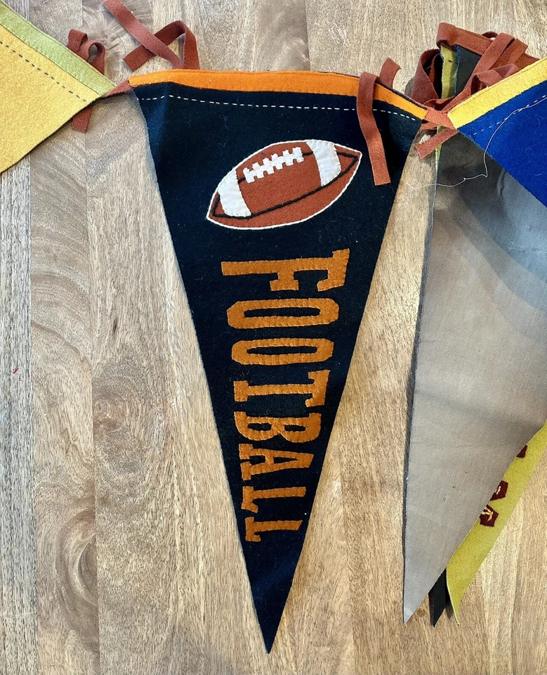 Vintage The Company Store Kids Sports lot of Flags pennant Banner 85% wool 70” L - Image 3 of 4