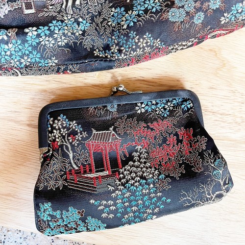 Vintage 80s Chinese Silk Brocade Clutch Purse Embroidered Matching Coin Purse - Picture 13 of 24