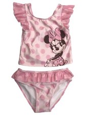 Disney Girls Pink 2pc Pink Polka Dot Minnie Mouse Tankini Swimming Suit