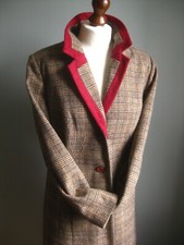 Joe Browns Tweed Coat 16 Trench Check Retro Red Collar Sherlock Machine Washable