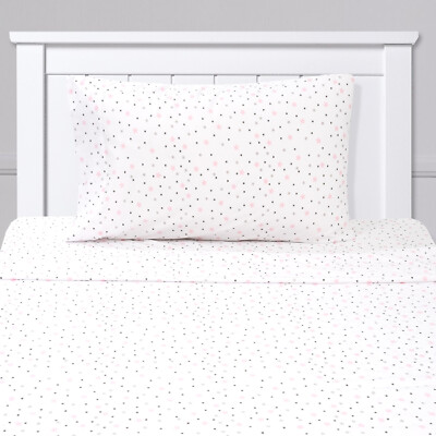Stars Kids Sheet Set White With Pink, Gray, Black Twin, Twin XL, Full