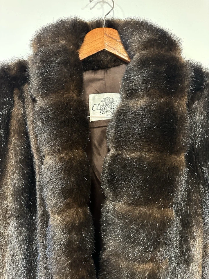 Cinturón grande de piel de conejo vintage Oleg Cassini visón marrón de lujo de longitud media Foto 3 de 4